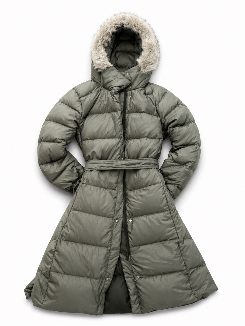 Uniqlo Women’s Sage Ultra Warm Long Down Puffer Coat Faux Fur Hood Size M

Uniql